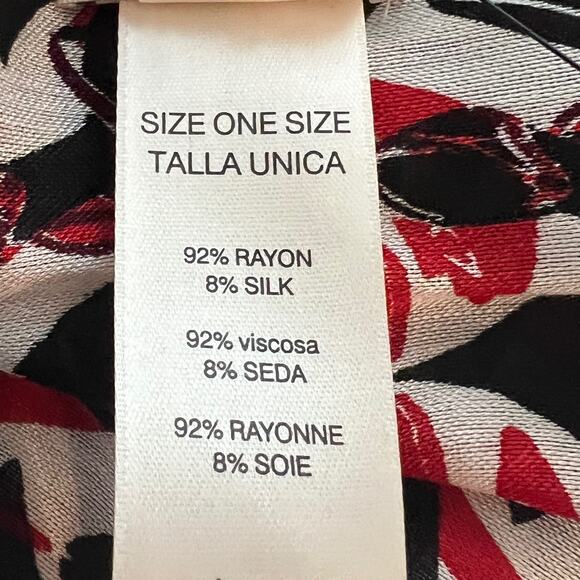 Chicos Womens Scarf One Size Black Red Luxe Heels Print Rayon Silk Square - Picture 5 of 7